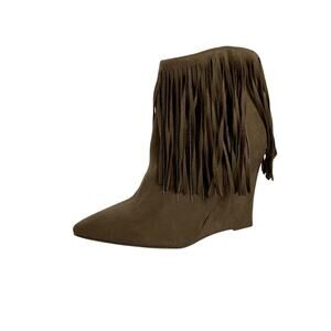 Betseyville by Betsey Johnson Fringe Tan Wedge Ankle Boots Size 7